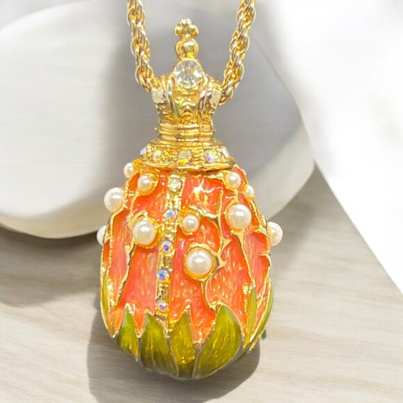 Joan Rivers Gold Faberge Necklace With Pearl & Crystal Accented Enamel Egg Penda - Picture 5 of 5